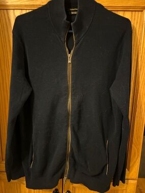 Massimo Dutti Navy Full Zip Knit Sweater with Gold-Tone Zipper